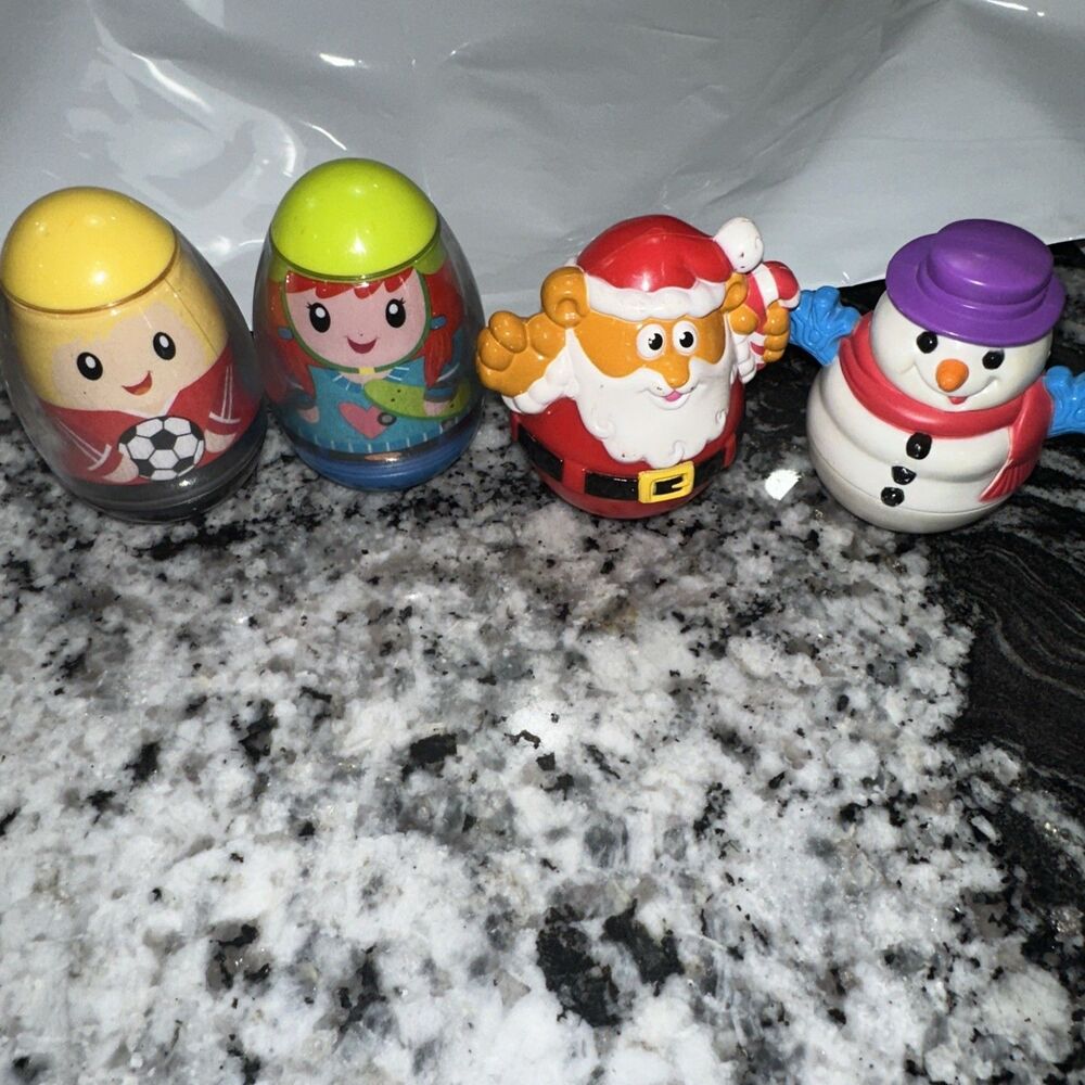 4 VINTAGE WEEBLES PLAYSKOOL HASBRO SOCCER Girl Santa Snowman FIGURES